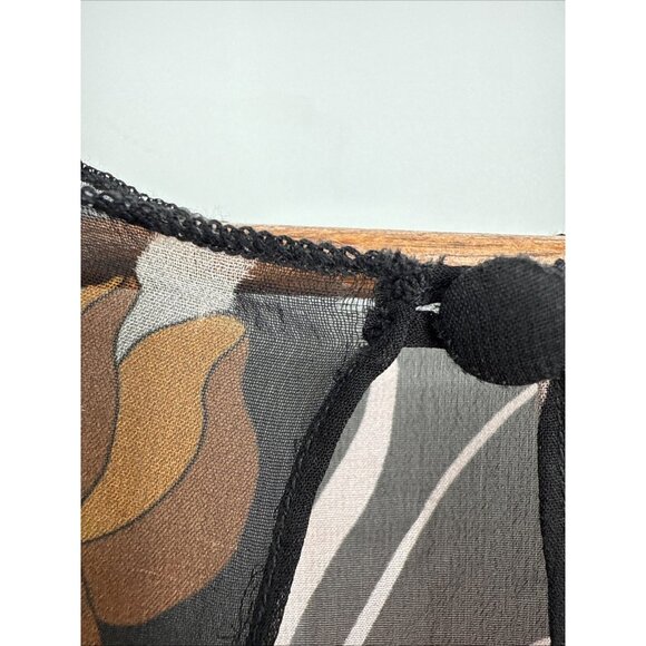 Katie May Size Small Bell Sleeve Black 70s Floral Dress Sheer Mini Dress - Picture 7 of 13